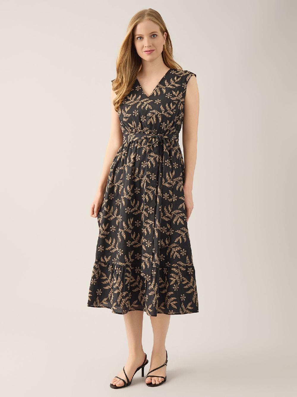 kasper Floral Eyelet Midi Dress Cotton