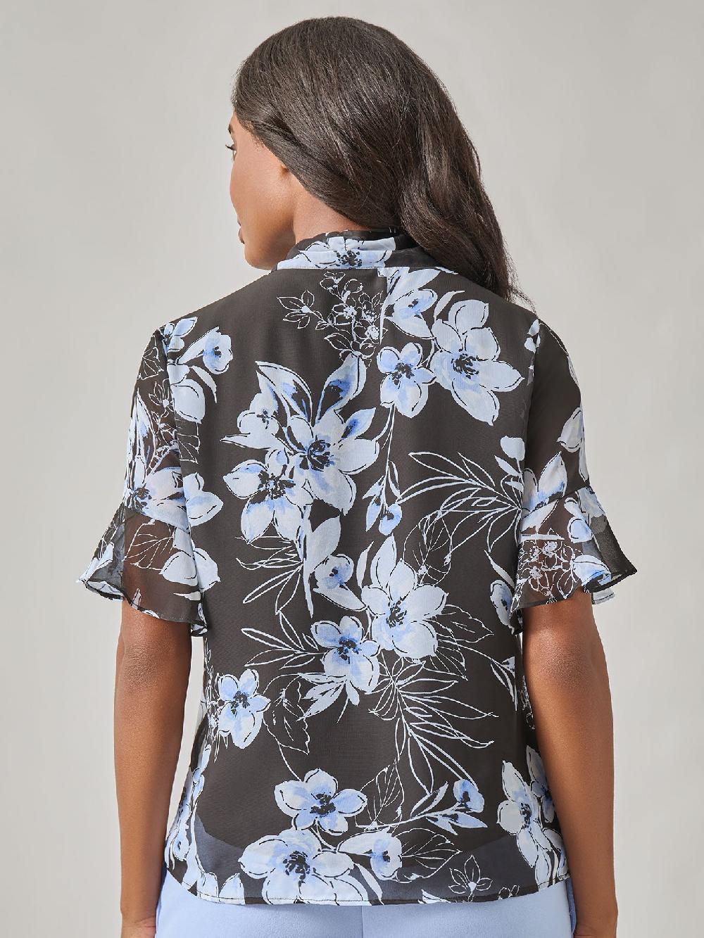 Kasper Floral Tie Front Blouse Soft Drape