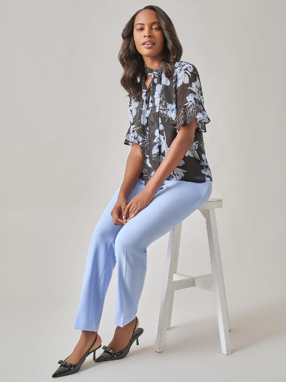 Kasper Floral Tie Front Blouse Soft Drape