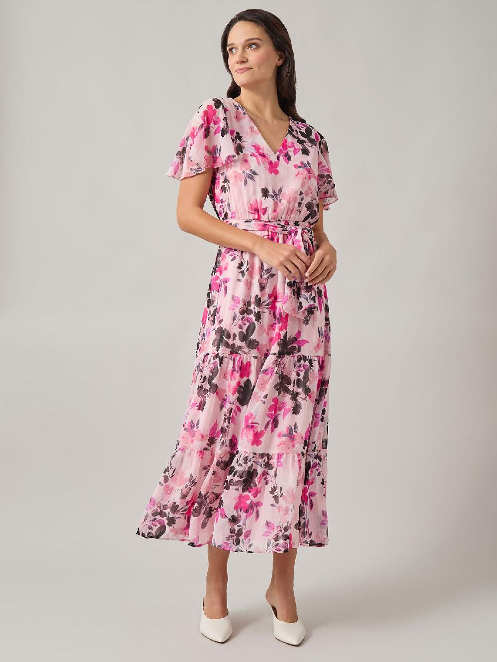 kasper Floral Tiered Dress Printed Chiffon