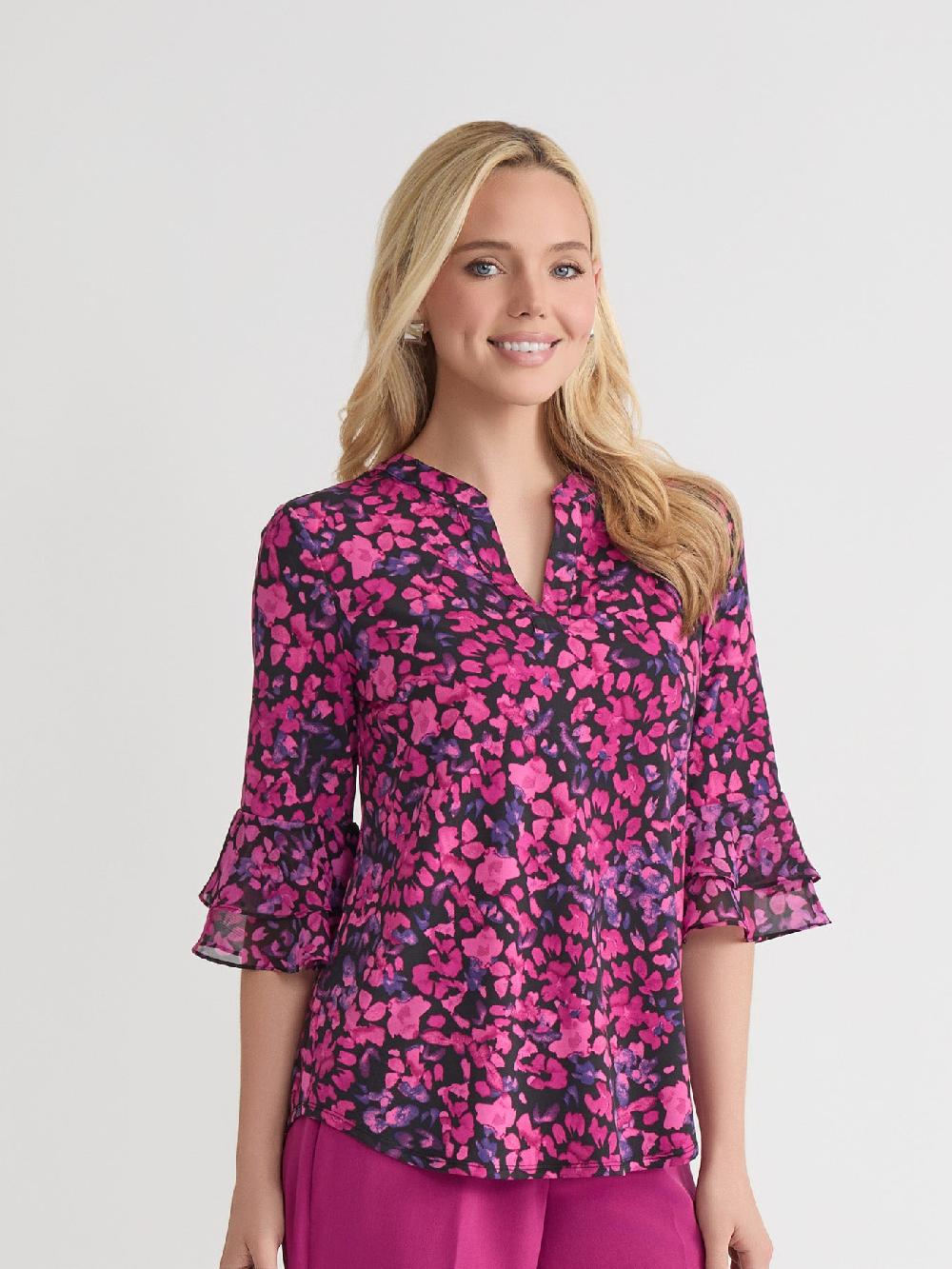 Kasper Flutter Sleeve Blouse Everyday Knit