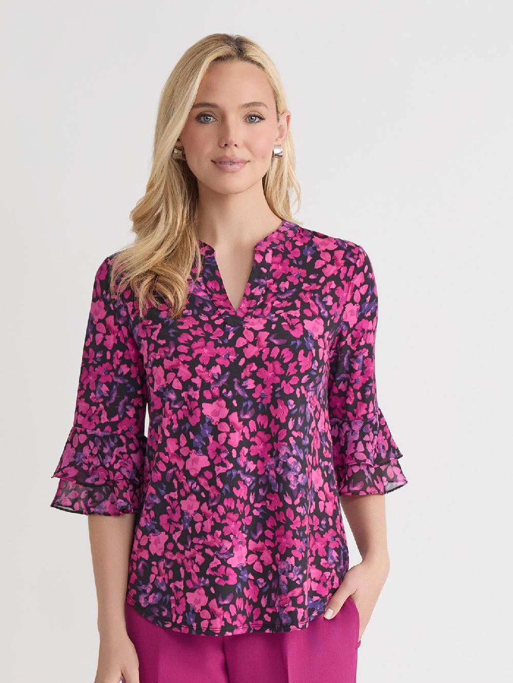 kasper Flutter Sleeve Blouse Everyday Knit