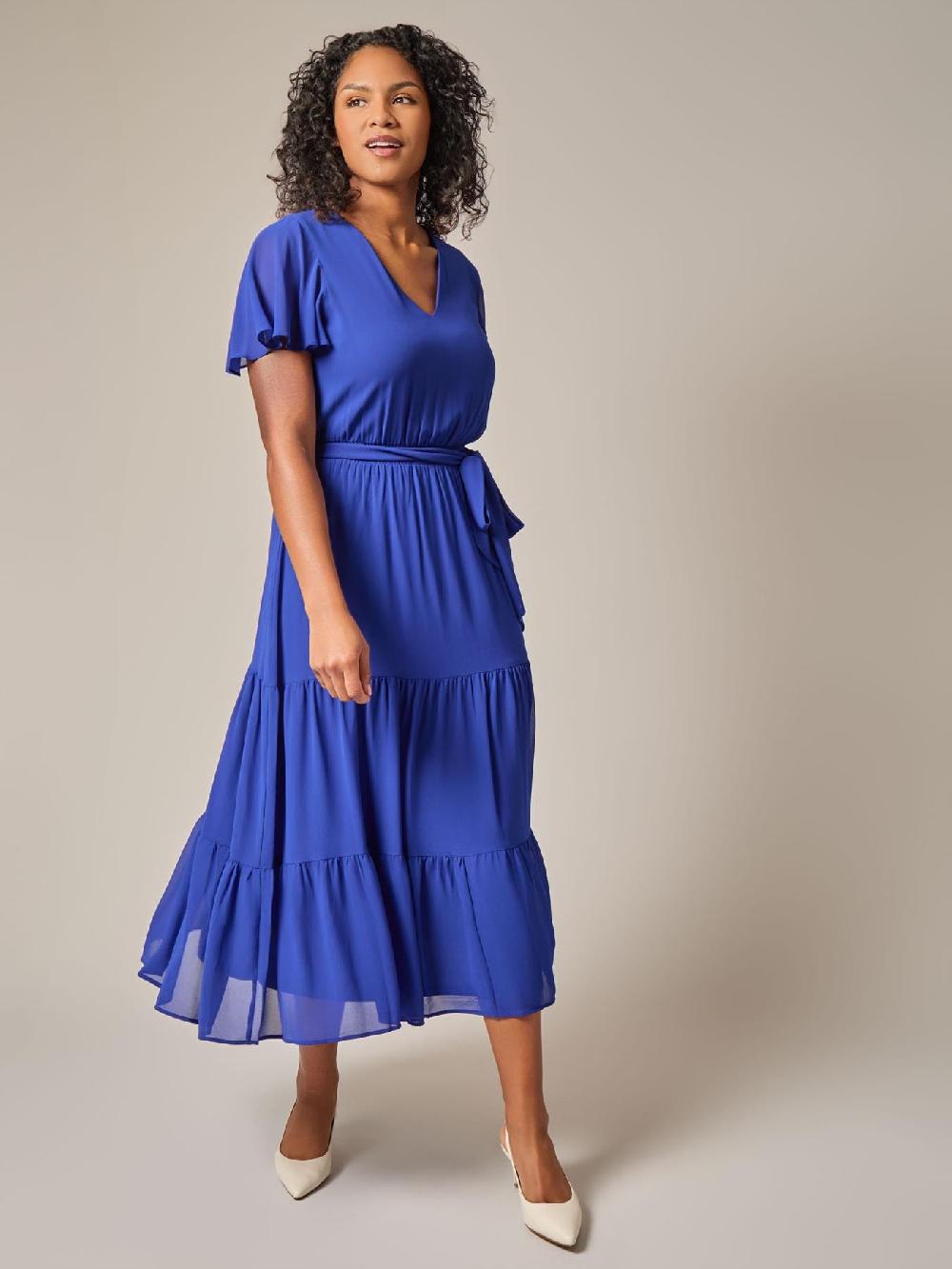 Kasper Flutter Sleeve Tiered Dress Royal Signature
