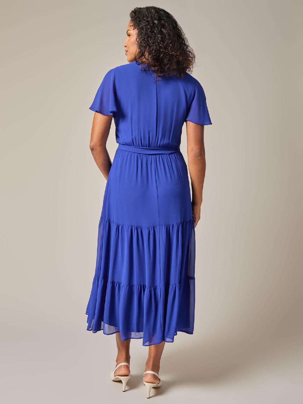 Kasper Flutter Sleeve Tiered Dress Royal Signature