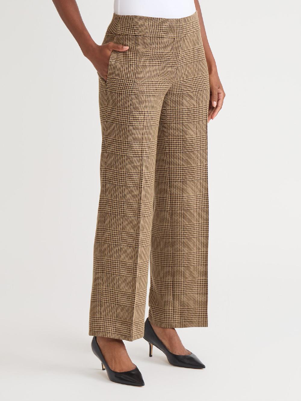 Kasper Fly Front Wide Leg Pants Plaid