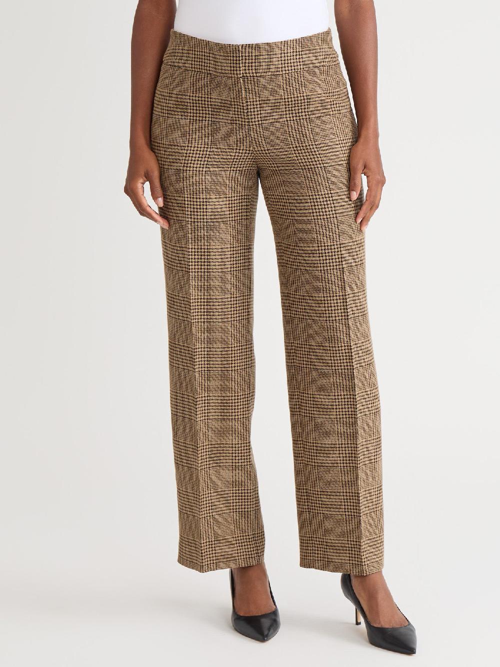 kasper Fly Front Wide Leg Pants Plaid