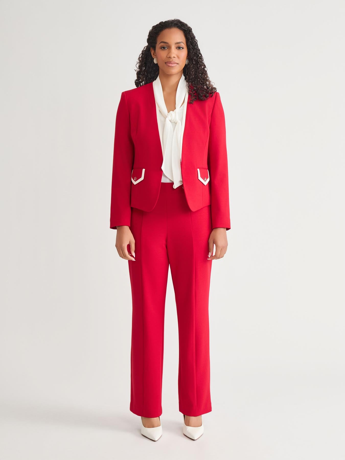 Kasper Framed Collarless Jacket Crimson/Cream