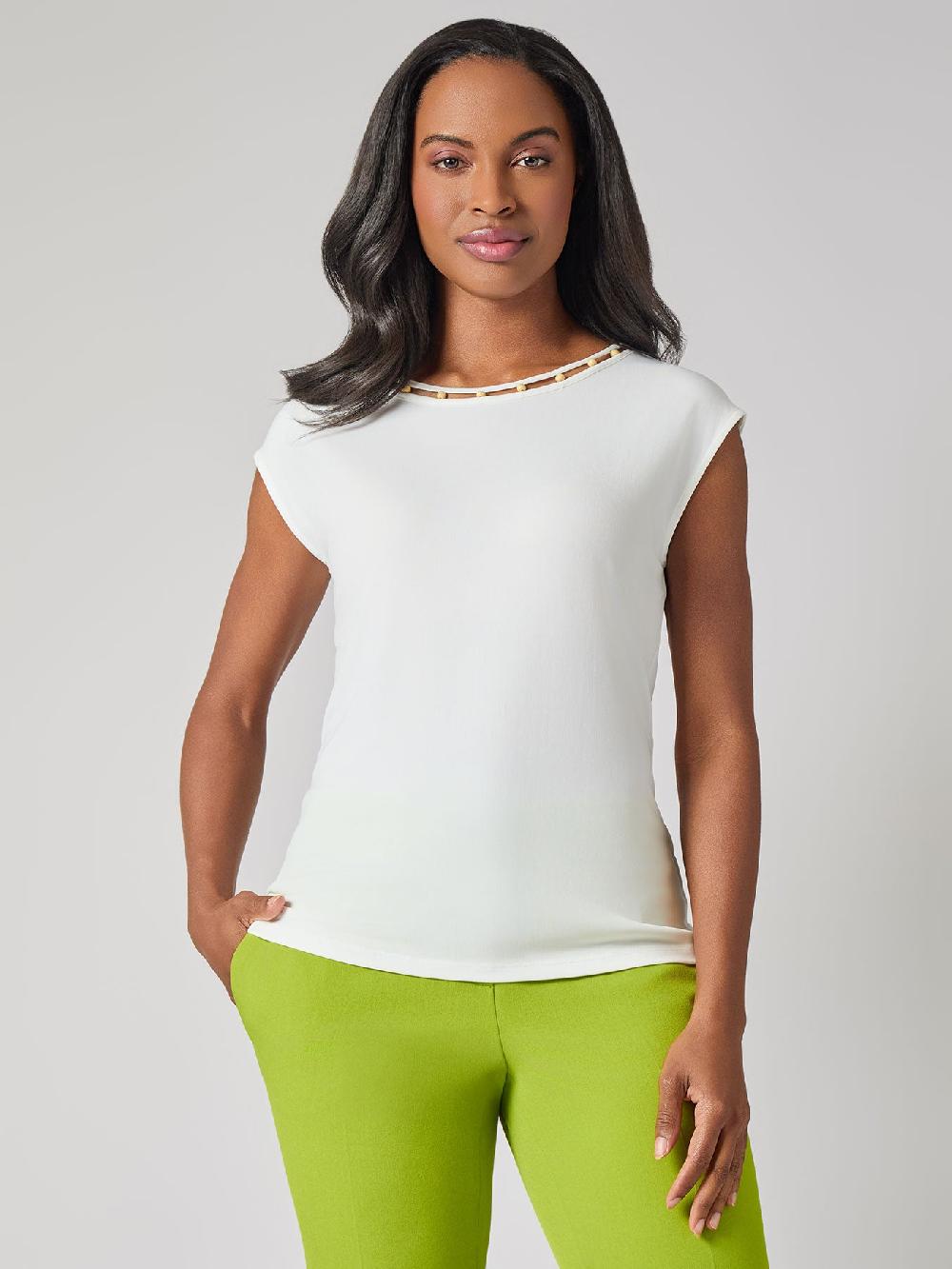 kasper Jeweled Neck Top Everyday Knit