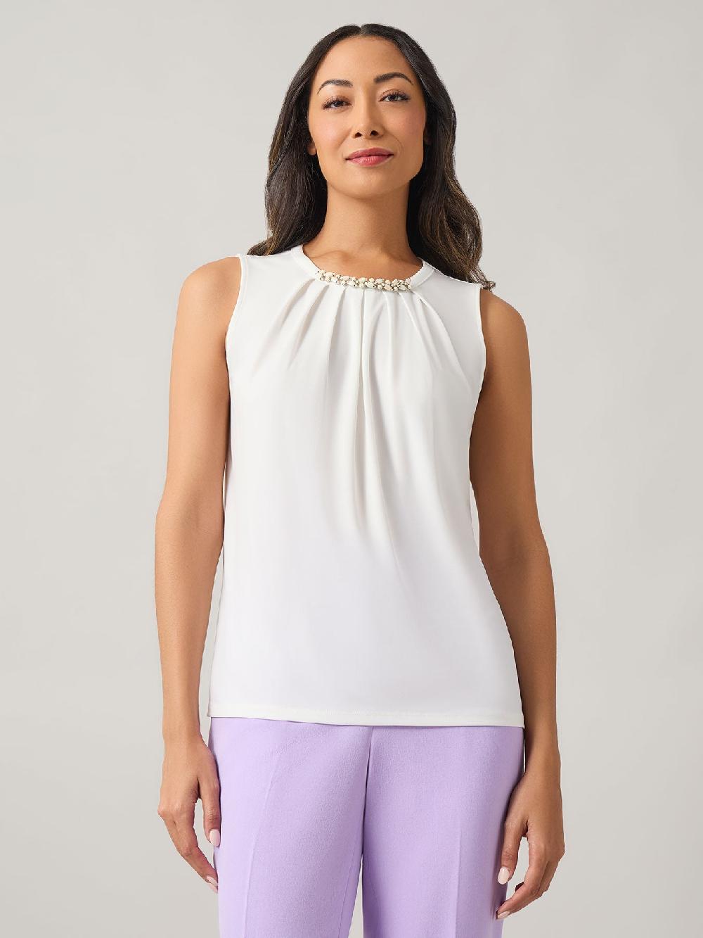 kasper Jeweled Neck Top Everyday Knit