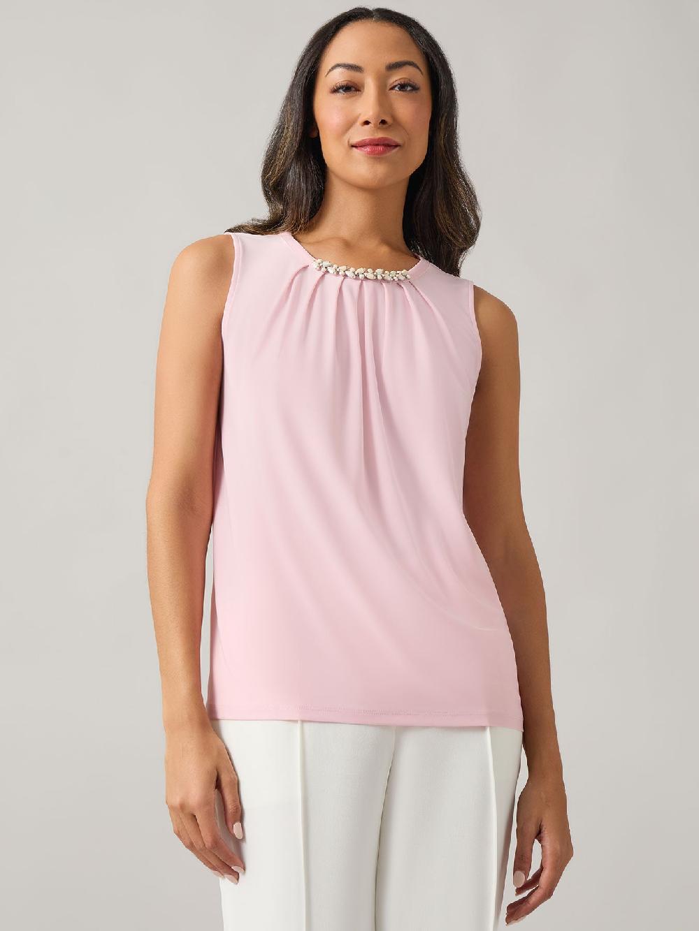 kasper Jeweled Neck Top Everyday Knit