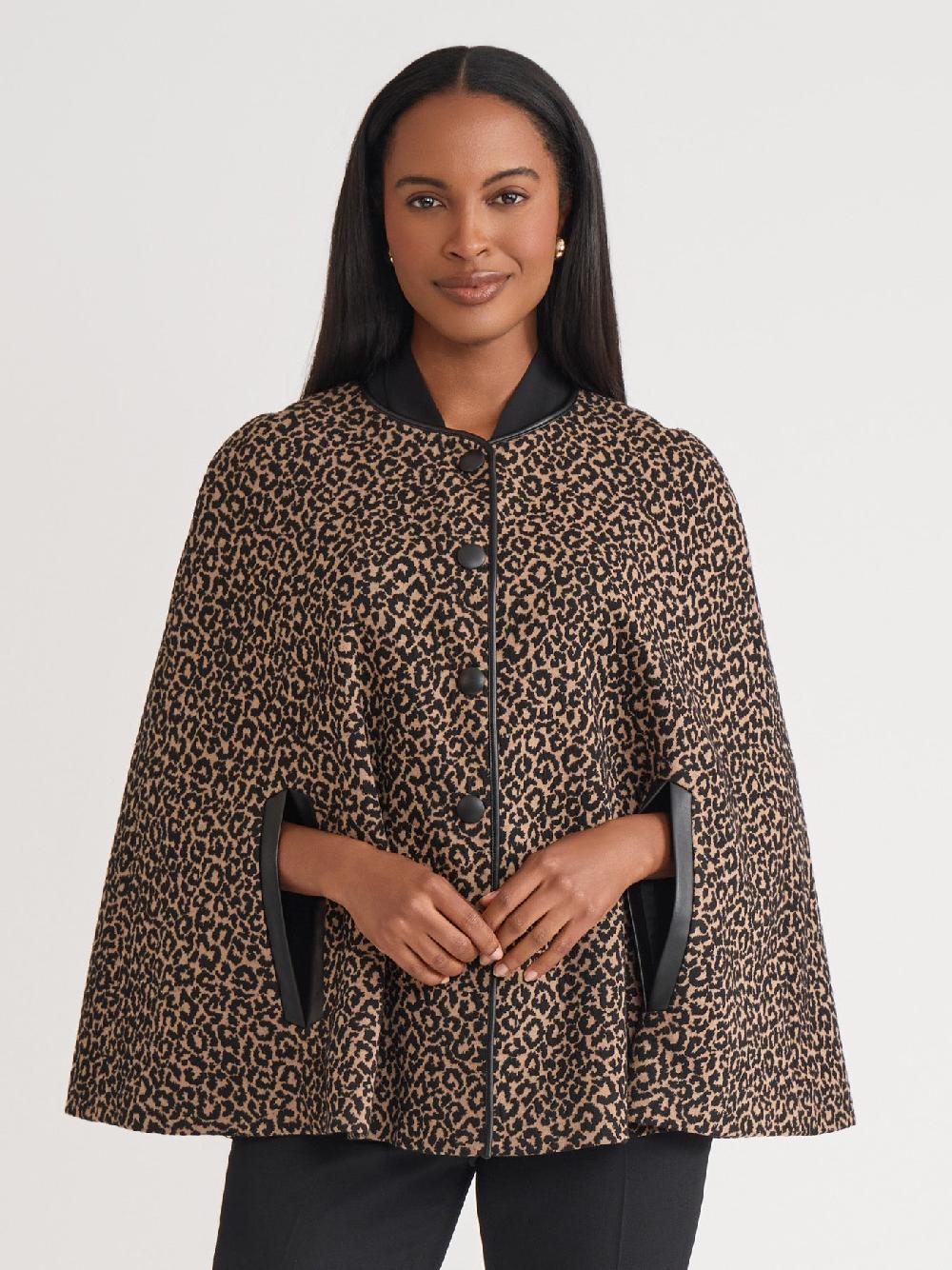 kasper Leopard Print Cape Knit Jacquard