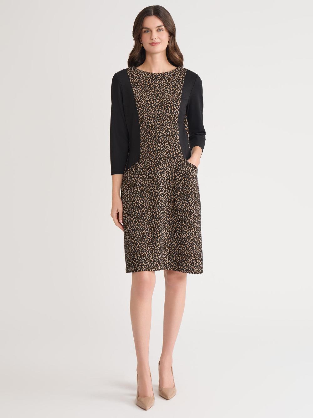 kasper Leopard Shift Dress Jacquard Knit
