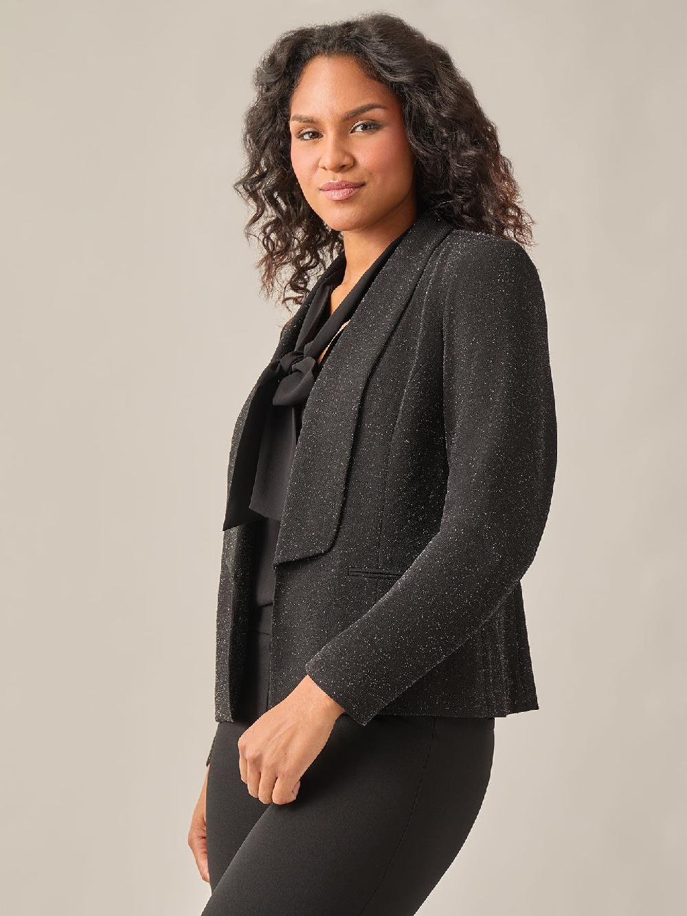 Kasper Lurex Knit Shawl Collar Jacket Black