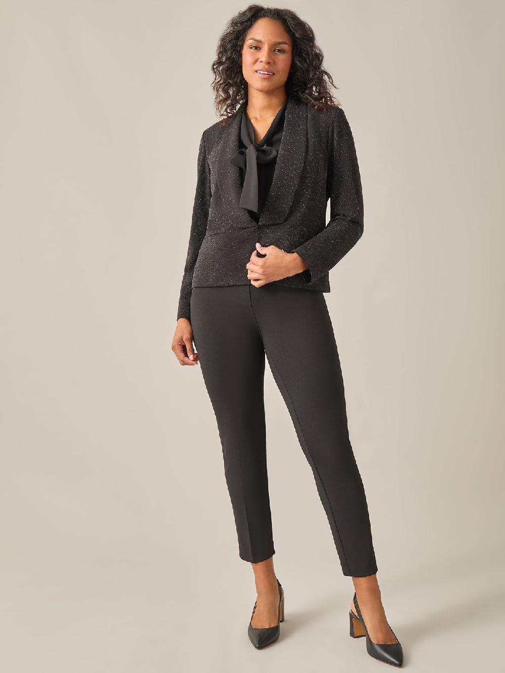 Kasper Lurex Knit Shawl Collar Jacket Black