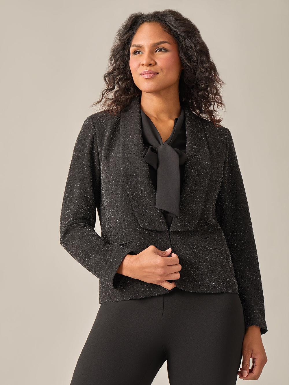 kasper Lurex Knit Shawl Collar Jacket Black