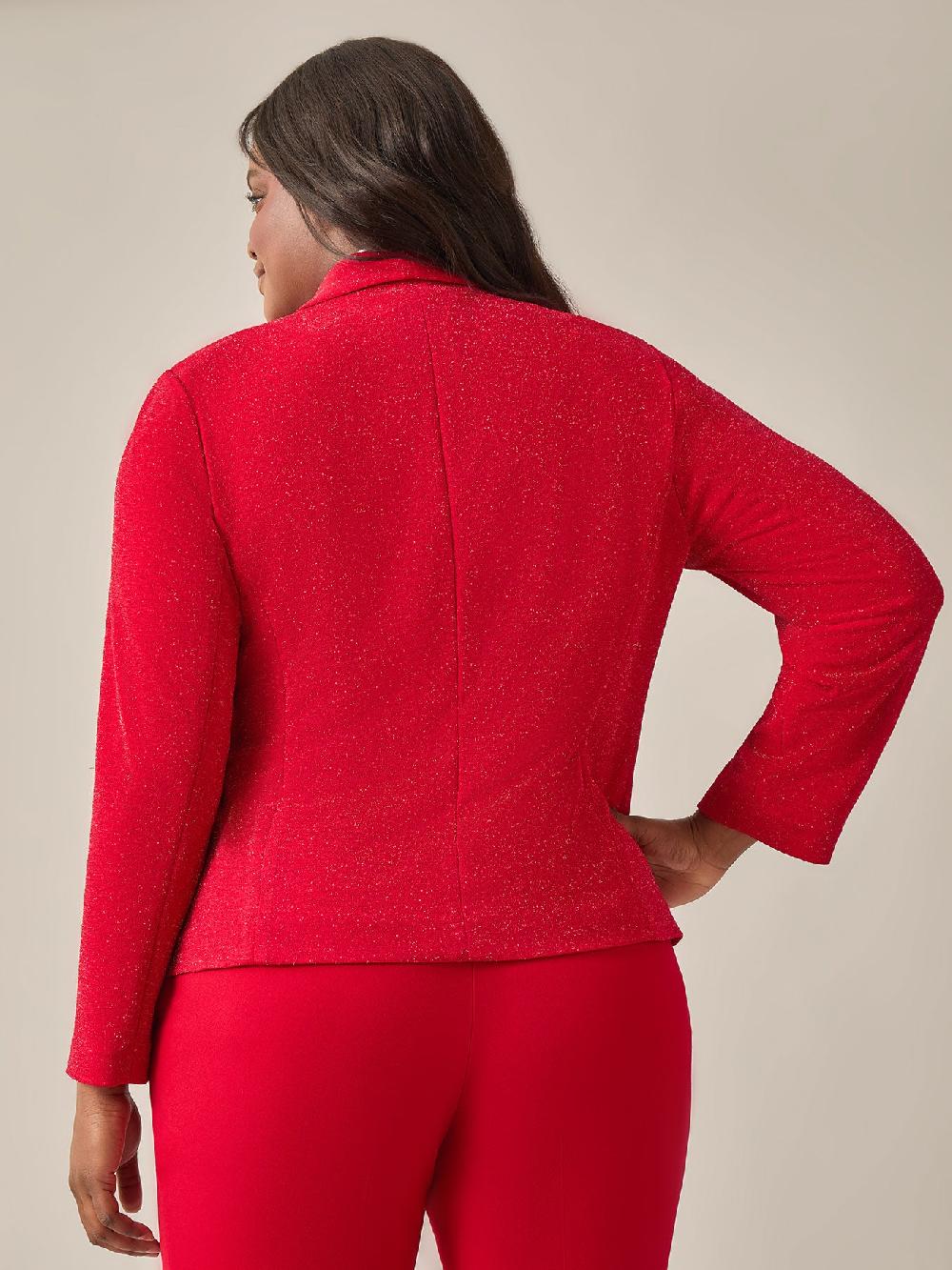 Kasper Lurex Knit Shawl Collar Jacket Crimson