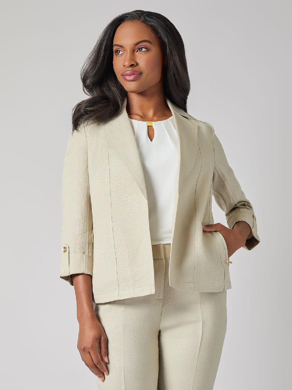 kasper Open Seamed Jacket Linen