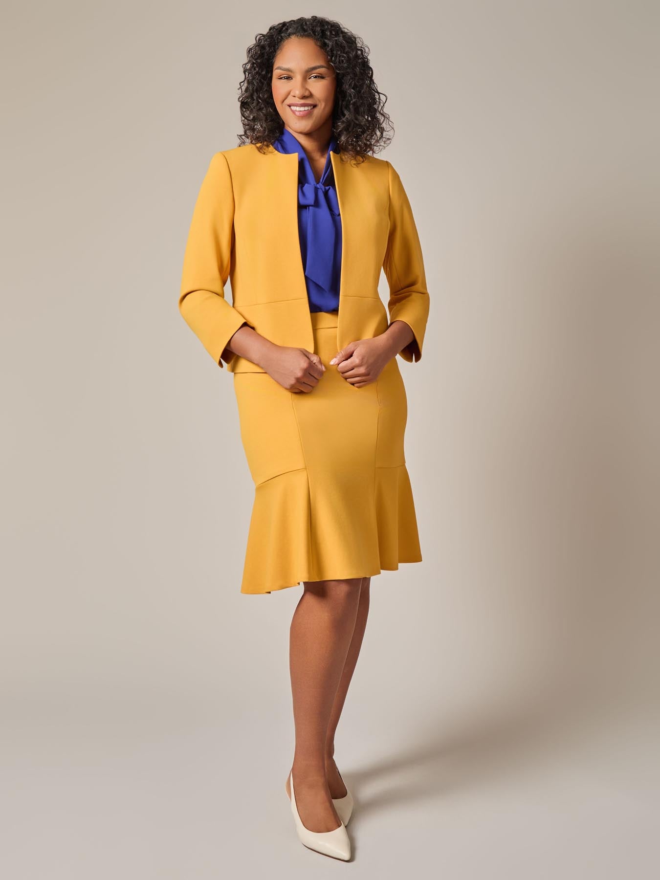 Kasper Peplum Jacket Gold Signature