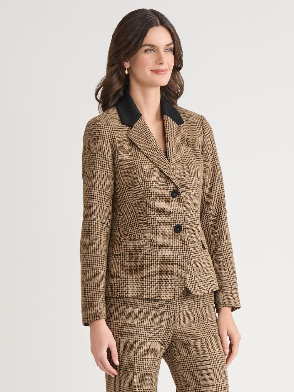 Kasper Petite Elbow Patch Jacket Plaid