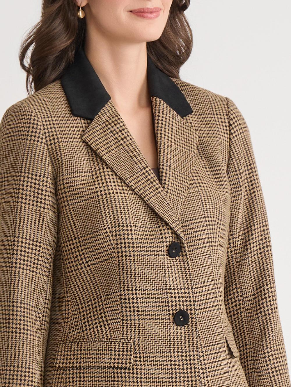 Kasper Petite Elbow Patch Jacket Plaid