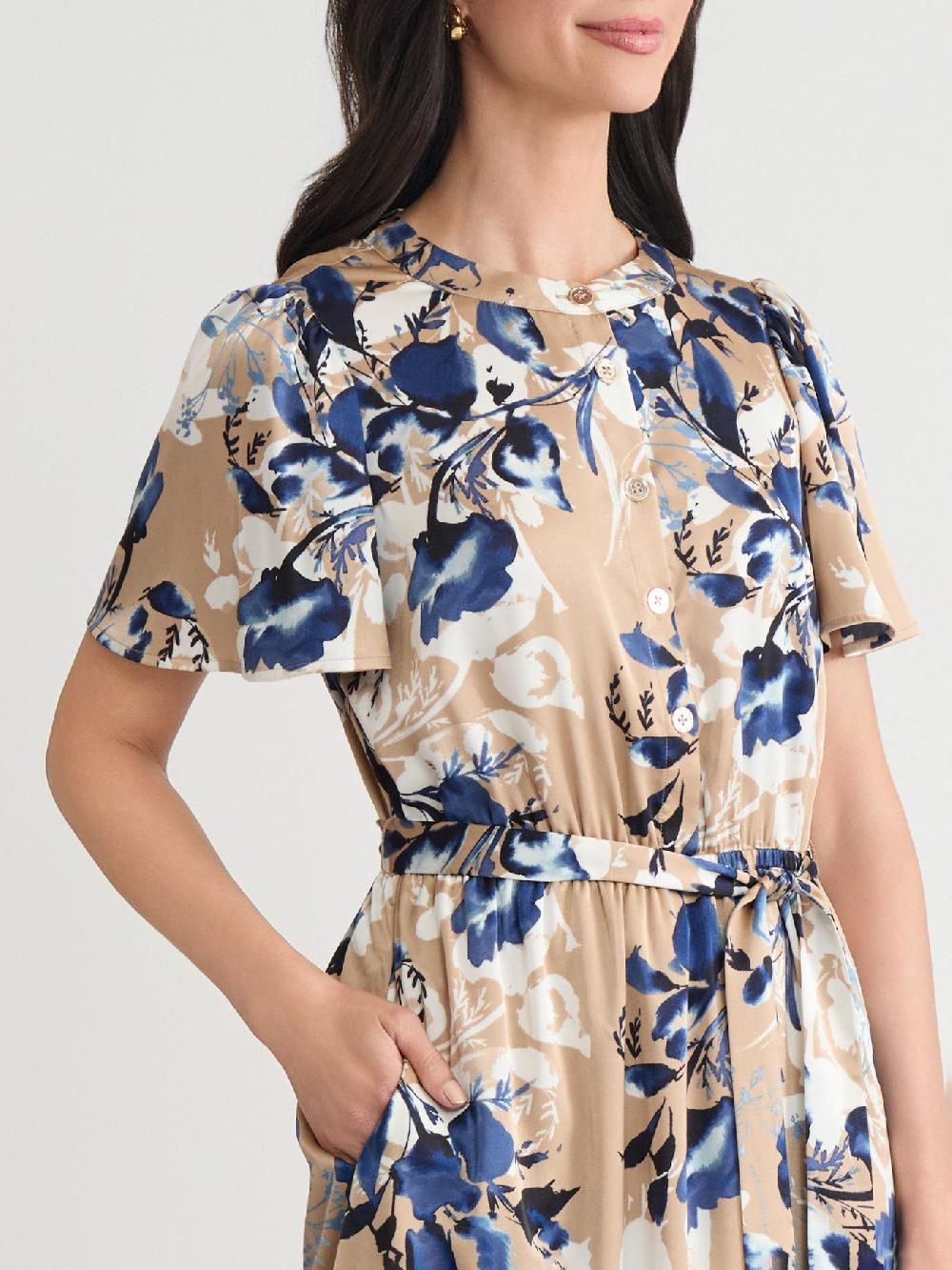 Kasper Petite Floral Shirt Dress Satin