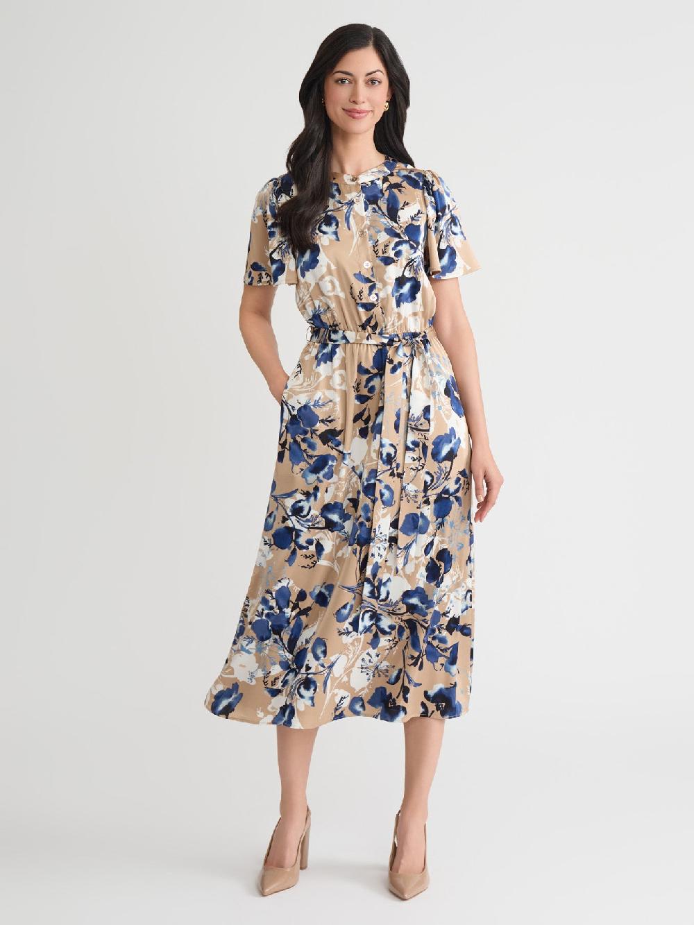 kasper Petite Floral Shirt Dress Satin