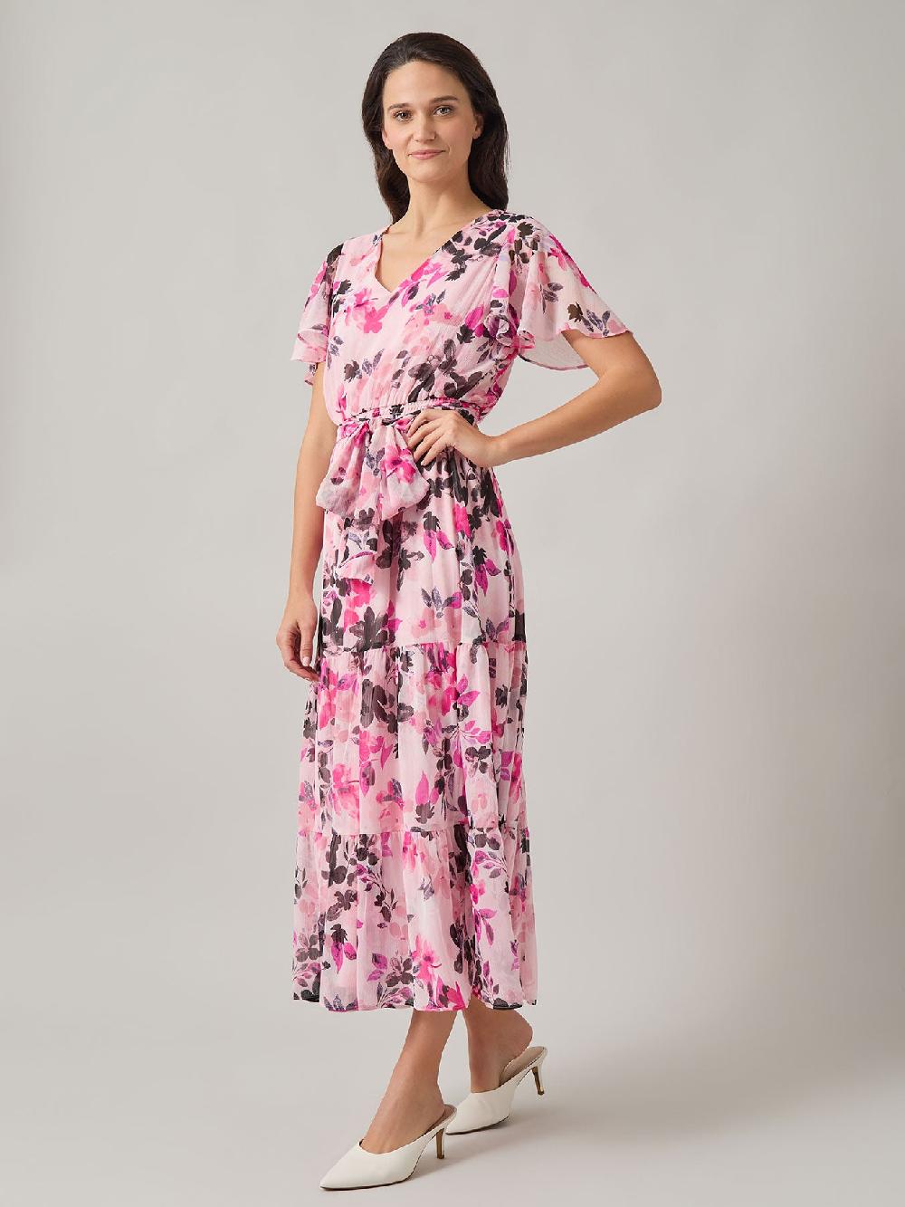 Kasper Petite Floral Tiered Dress Printed Chiffon