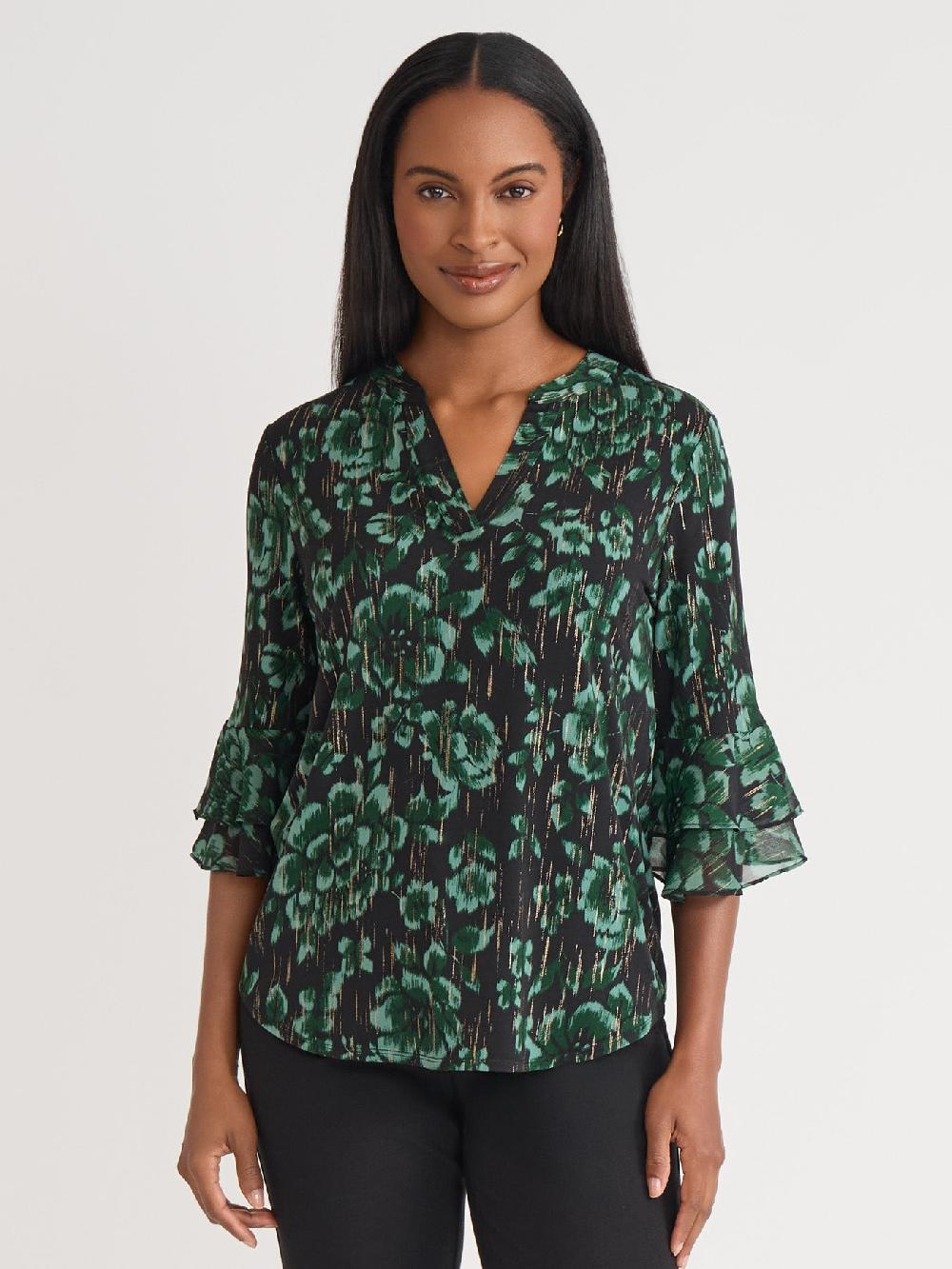 kasper Petite Flutter Sleeve Blouse Everyday Knit