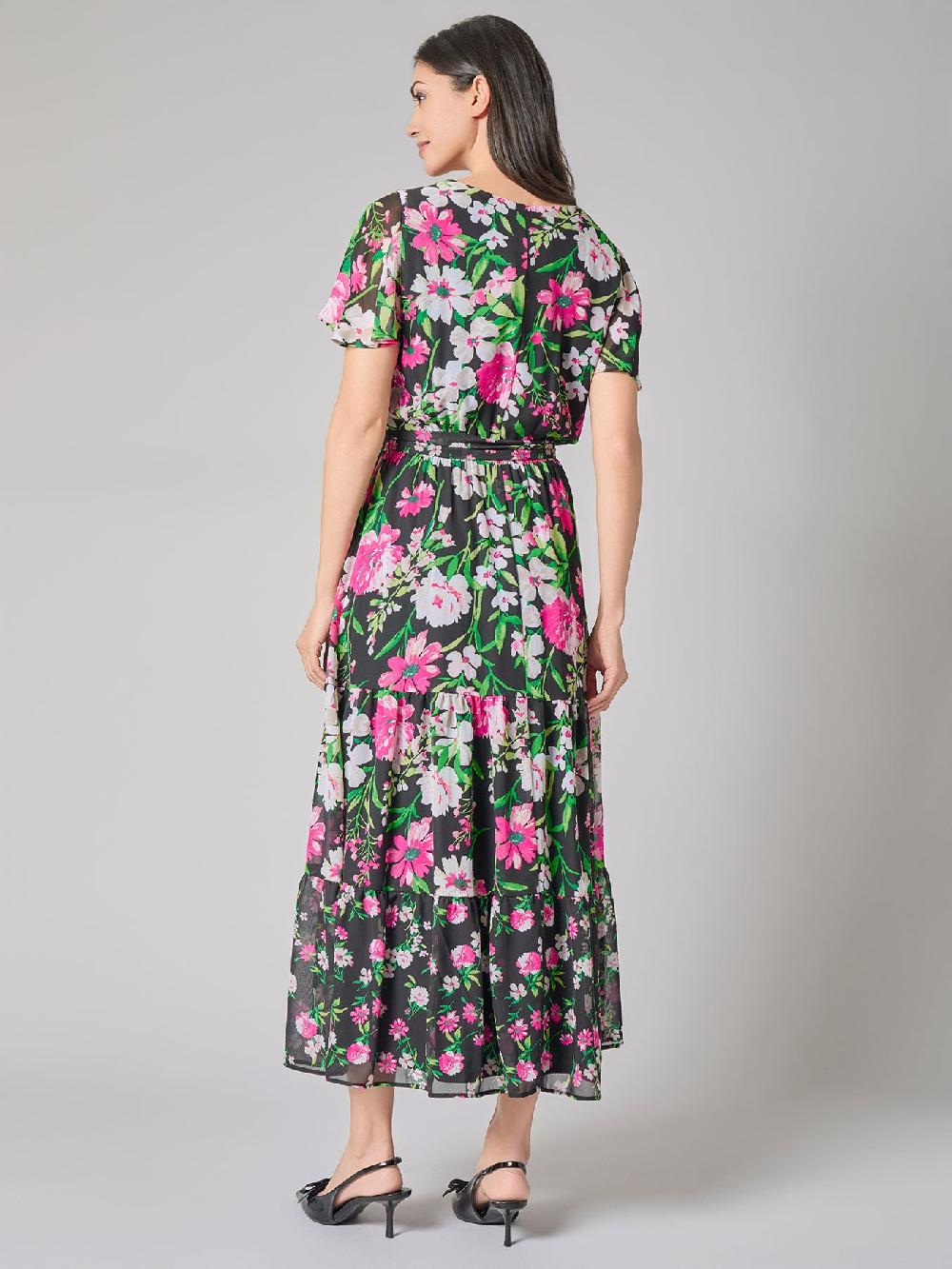 Kasper Petite Flutter Sleeve Dress Printed Chiffon