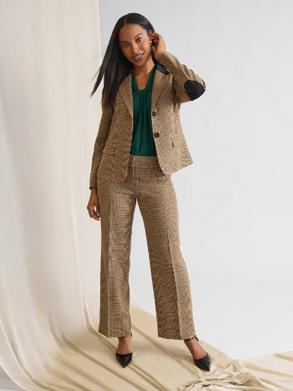 Kasper Petite Fly Front Wide Leg Pants Plaid