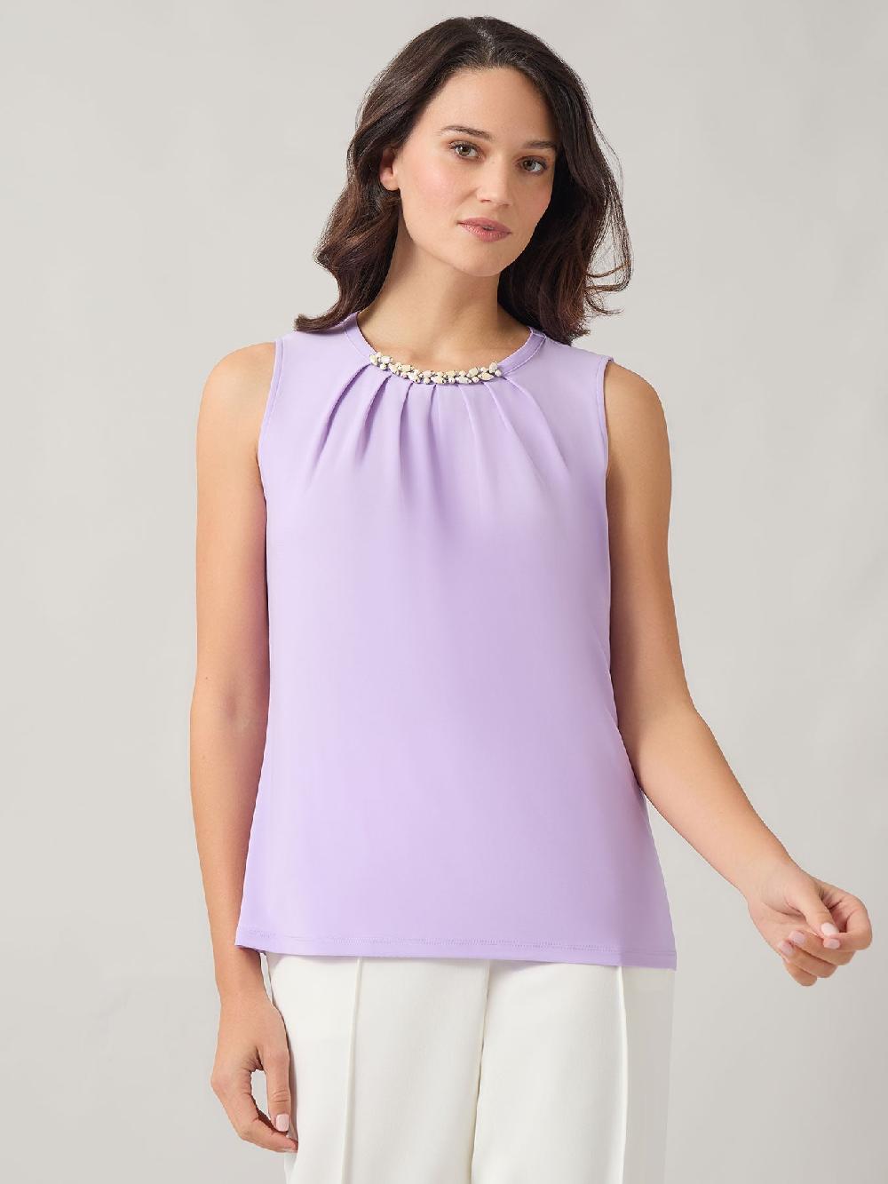 kasper Petite Jeweled Neck Top Everyday Knit