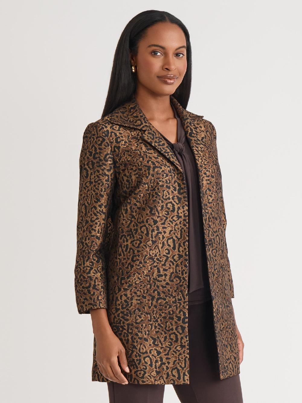 Kasper Petite Open Front Topper Leopard Jacquard