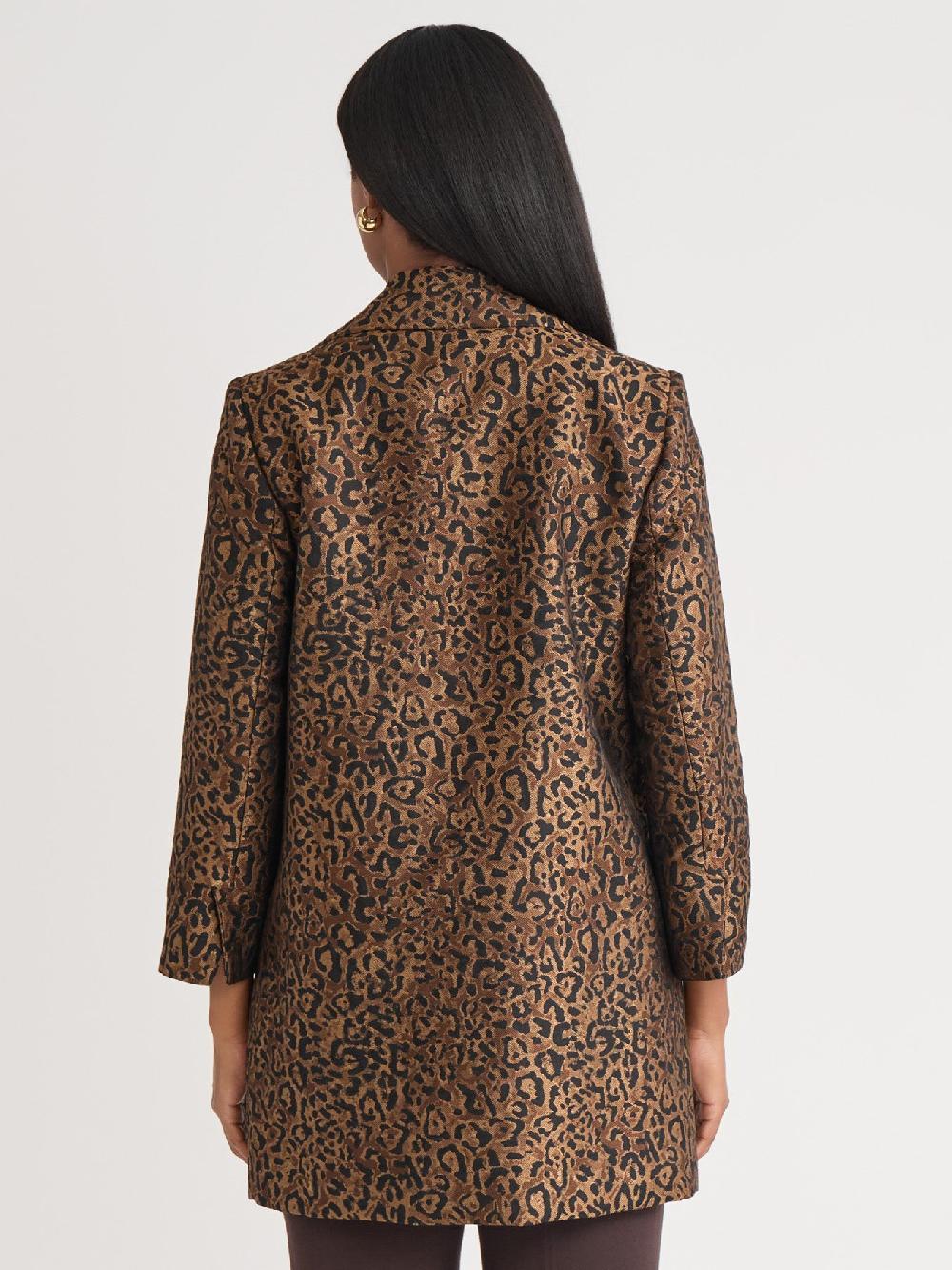 Kasper Petite Open Front Topper Leopard Jacquard