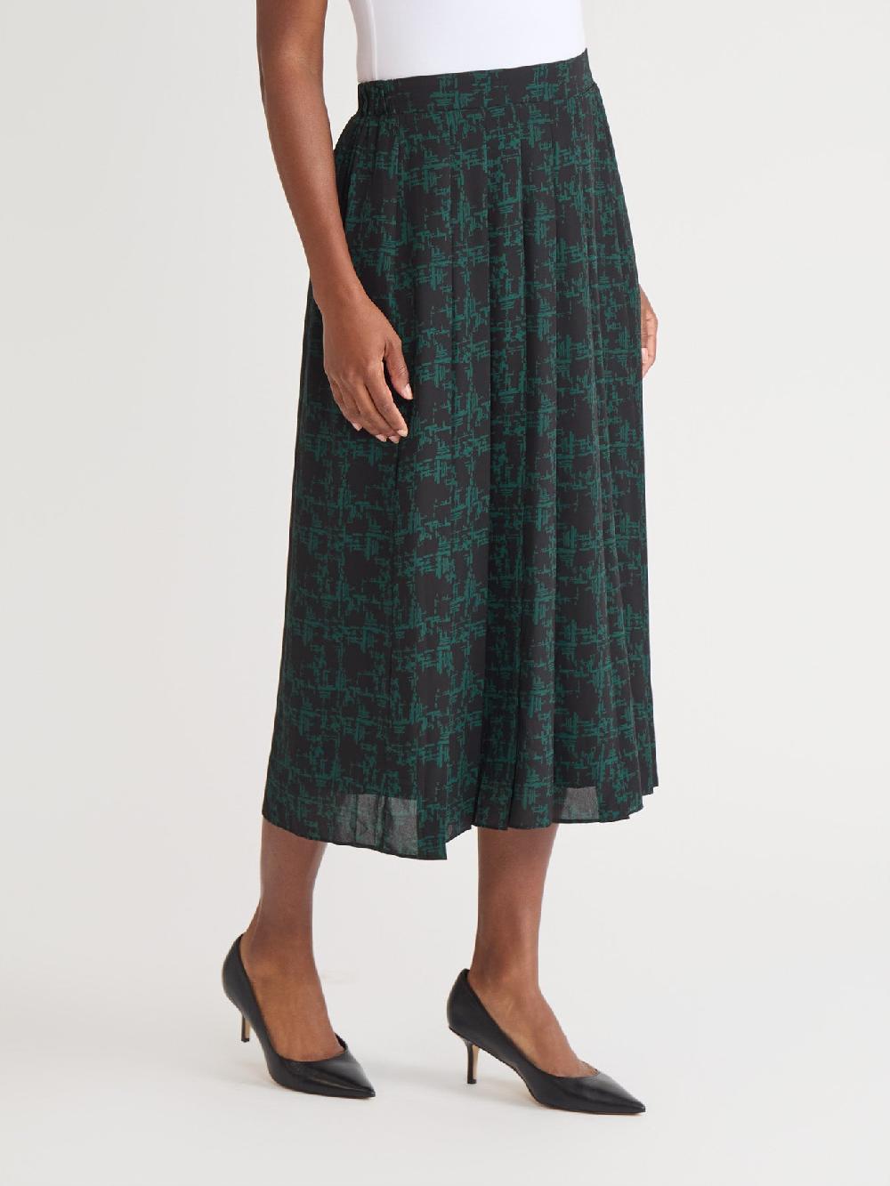 Kasper Petite Pull-On Pleated Skirt Printed Crepe