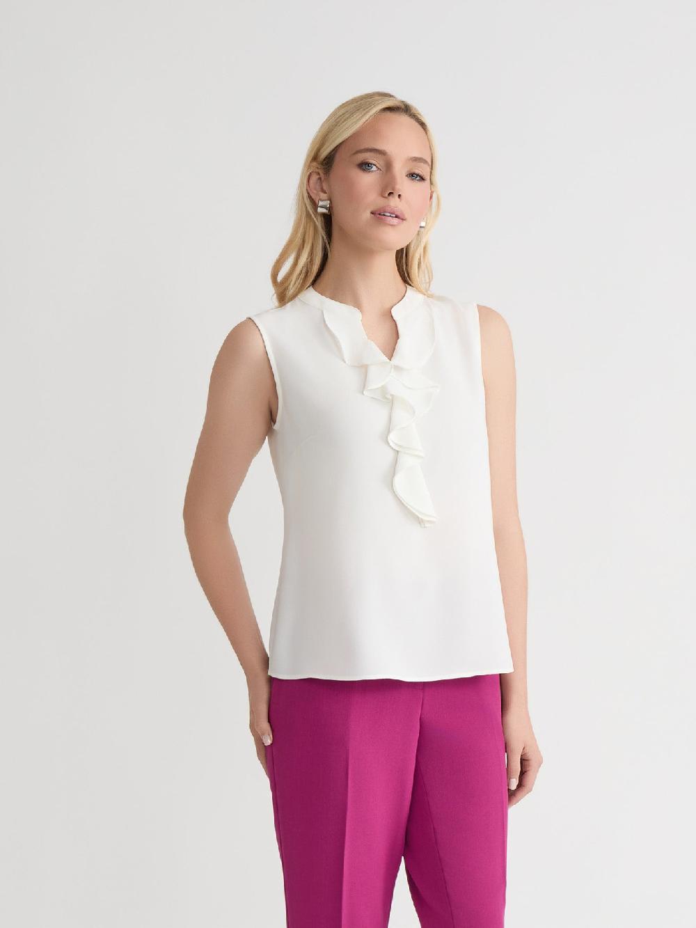 Kasper Petite Ruffle Front Blouse Crepe