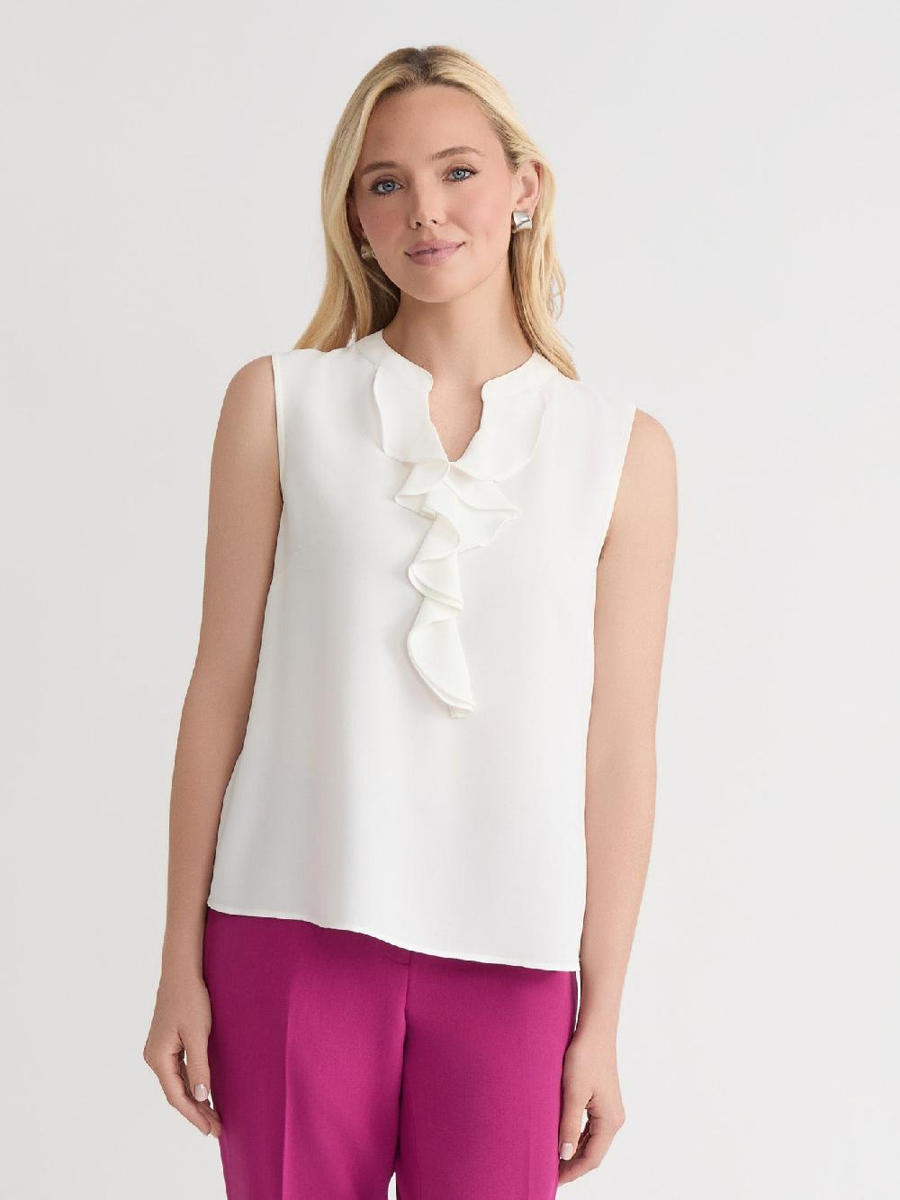 kasper Petite Ruffle Front Blouse Crepe