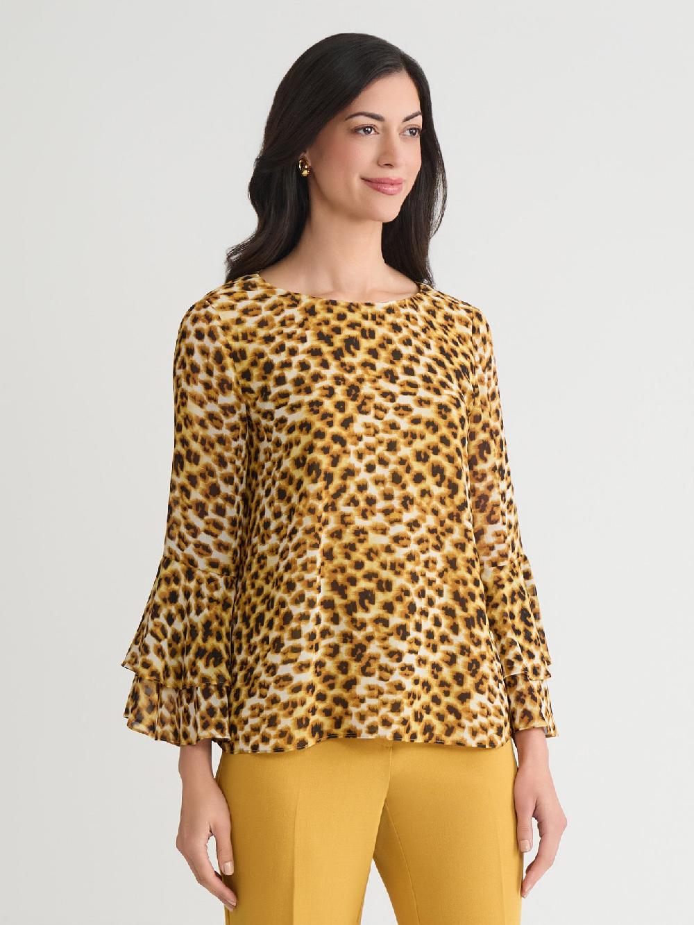 Kasper Petite Ruffle Sleeve Blouse Soft Drape