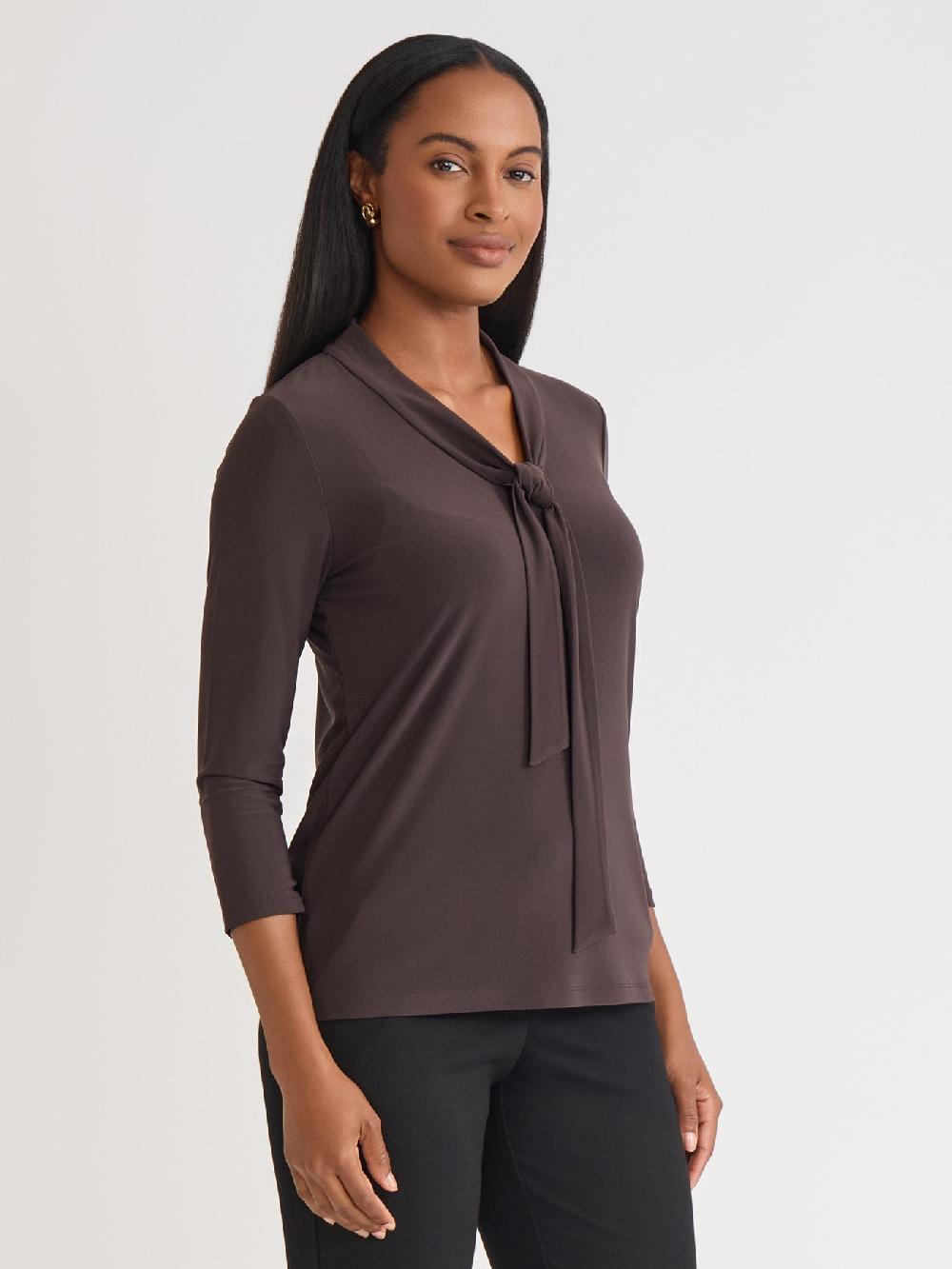 Kasper Petite Tie Neck Top Everyday Knit