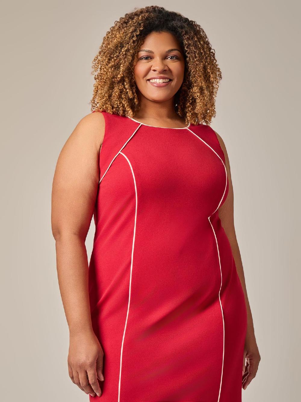 Kasper Piping Detail Dress Crimson/Cream