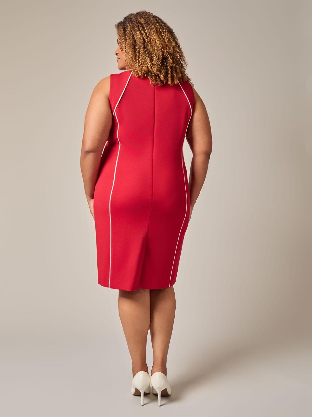 Kasper Piping Detail Dress Crimson/Cream