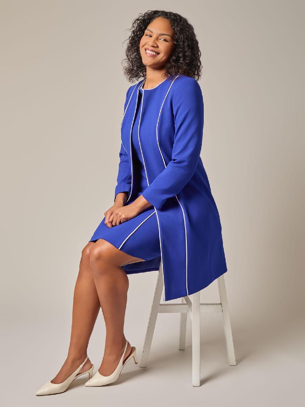 Kasper Piping Detail Dress Royal Signature/White