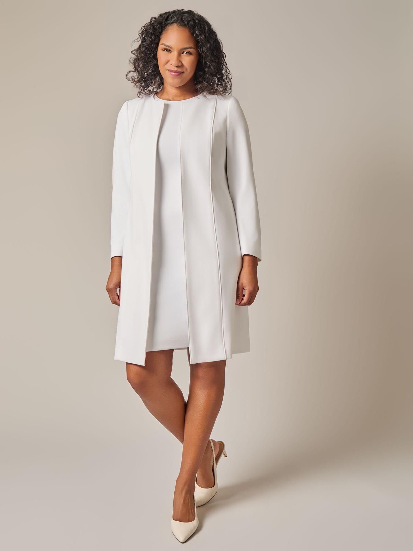 Kasper Piping Detail Dress White