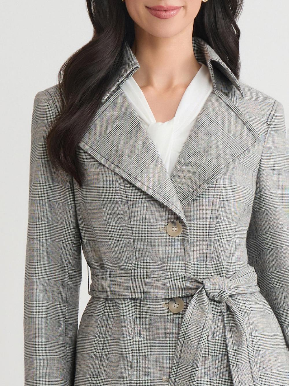 Kasper Plus Belted Trench Coat Plaid