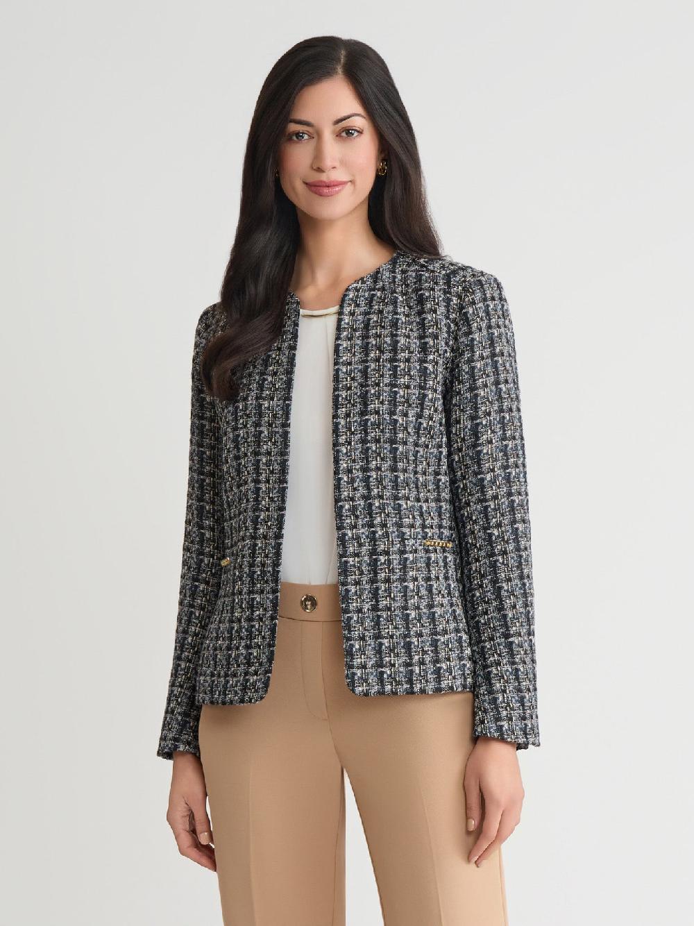 kasper Plus Boucle Open Front Jacket Tweed