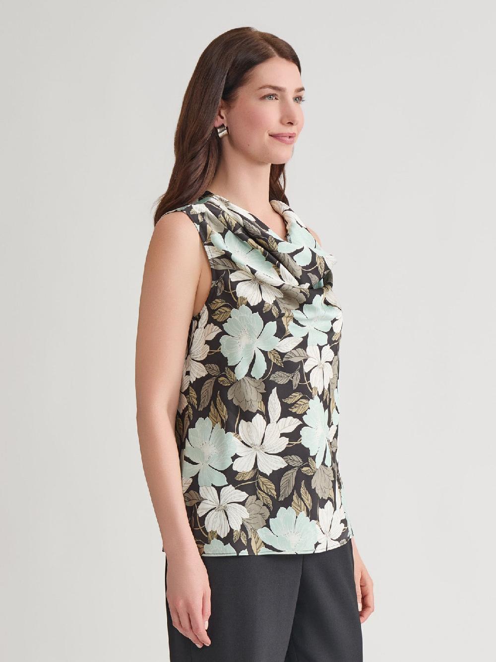 Kasper Plus Cap Sleeve Cowl Neck Top Satin