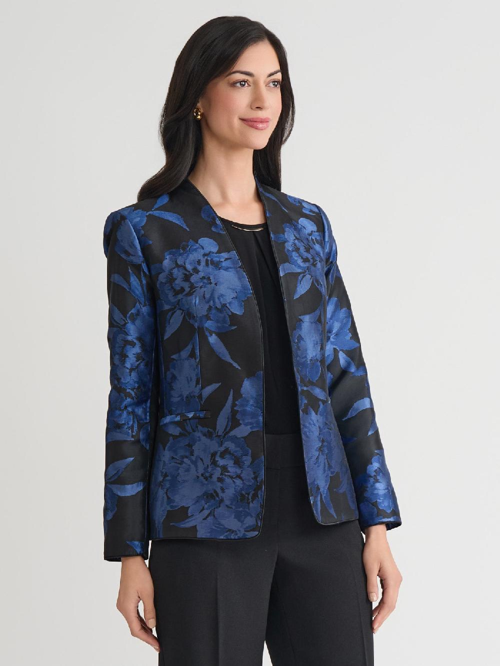 Kasper Plus Floral Jacquard Collarless Jacket