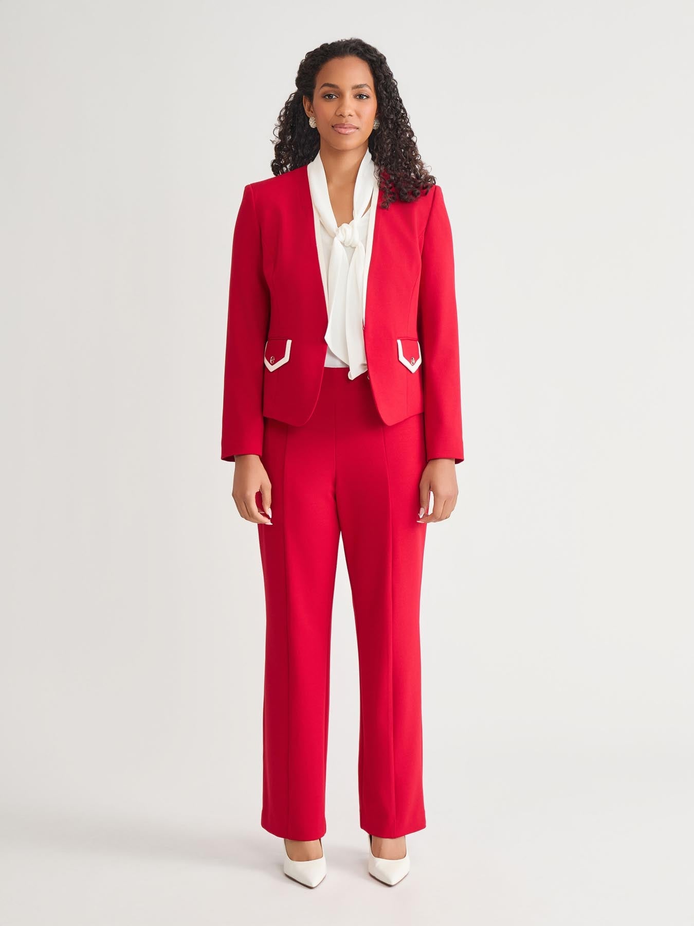 Kasper Plus Framed Collarless Jacket Crimson/Cream