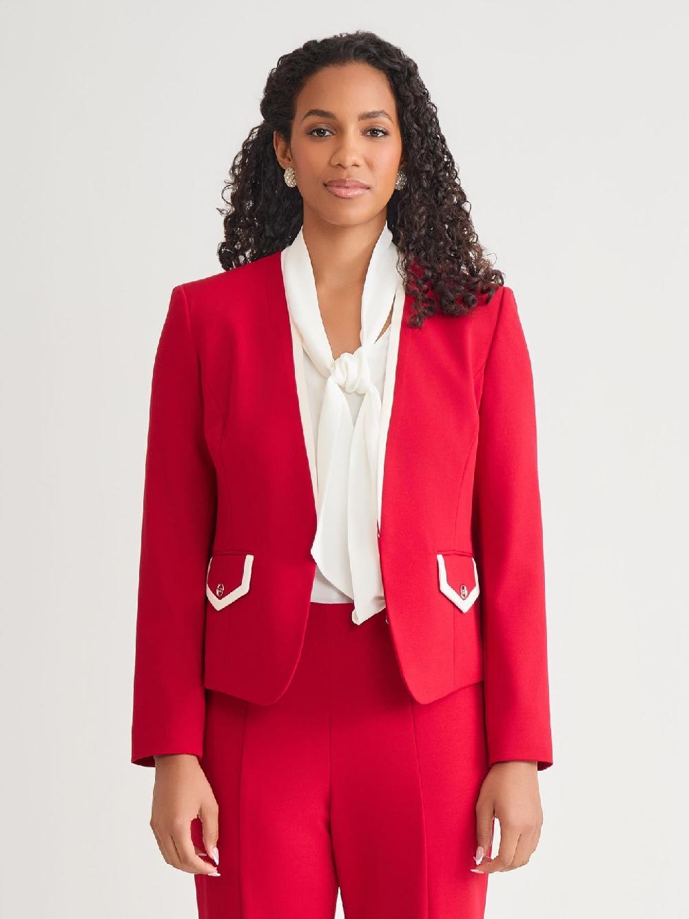 kasper Plus Framed Collarless Jacket Crimson/Cream