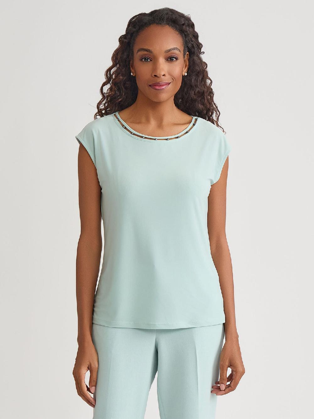 kasper Plus Jeweled Neck Top Everyday Knit