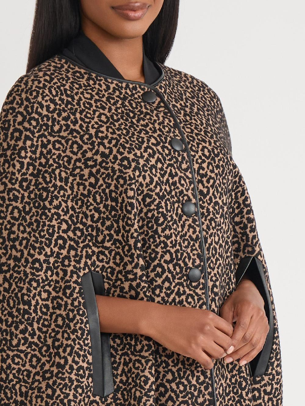 Kasper Plus Leopard Print Cape Knit Jacquard